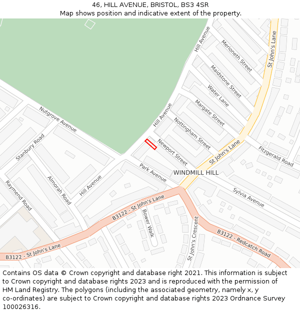 46, HILL AVENUE, BRISTOL, BS3 4SR: Location map and indicative extent of plot