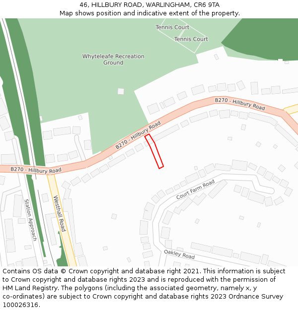46, HILLBURY ROAD, WARLINGHAM, CR6 9TA: Location map and indicative extent of plot