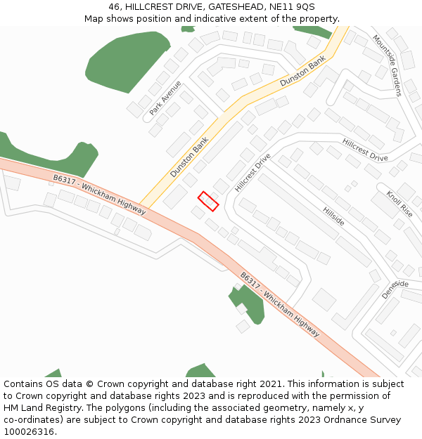 46, HILLCREST DRIVE, GATESHEAD, NE11 9QS: Location map and indicative extent of plot