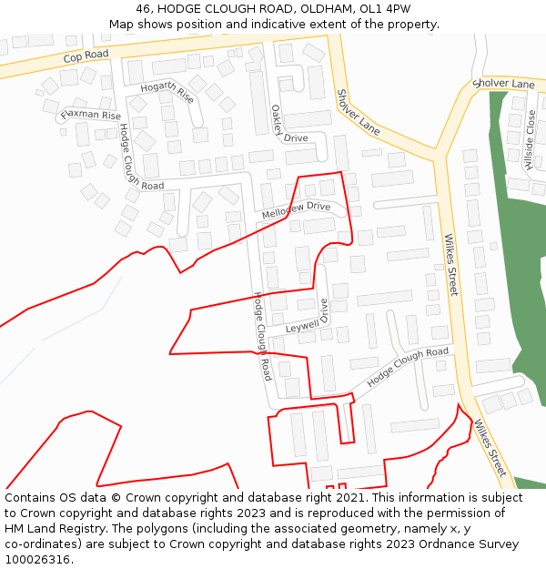 46, HODGE CLOUGH ROAD, OLDHAM, OL1 4PW: Location map and indicative extent of plot