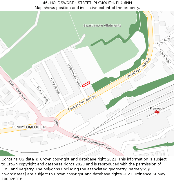 46, HOLDSWORTH STREET, PLYMOUTH, PL4 6NN: Location map and indicative extent of plot