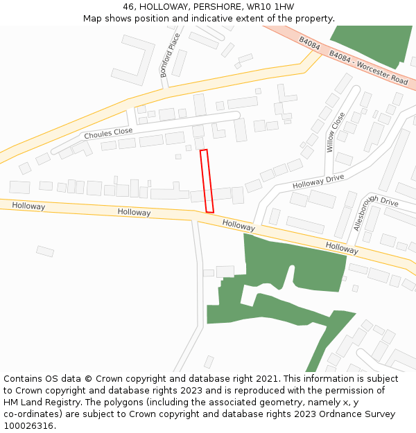 46, HOLLOWAY, PERSHORE, WR10 1HW: Location map and indicative extent of plot