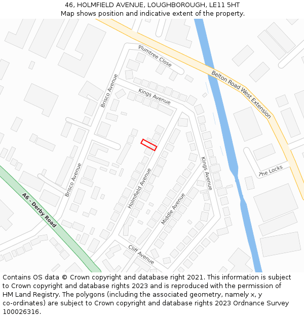 46, HOLMFIELD AVENUE, LOUGHBOROUGH, LE11 5HT: Location map and indicative extent of plot