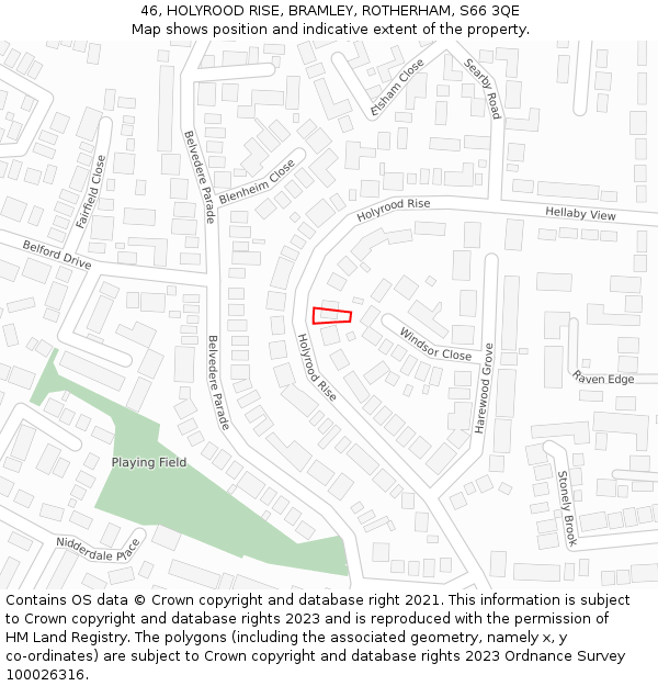 46, HOLYROOD RISE, BRAMLEY, ROTHERHAM, S66 3QE: Location map and indicative extent of plot