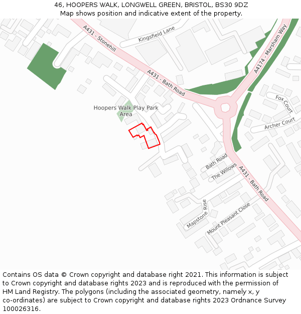 46, HOOPERS WALK, LONGWELL GREEN, BRISTOL, BS30 9DZ: Location map and indicative extent of plot