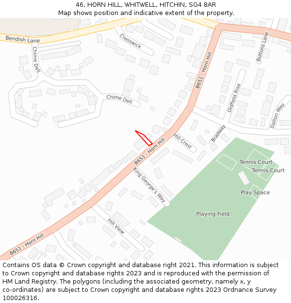 46, HORN HILL, WHITWELL, HITCHIN, SG4 8AR: Location map and indicative extent of plot