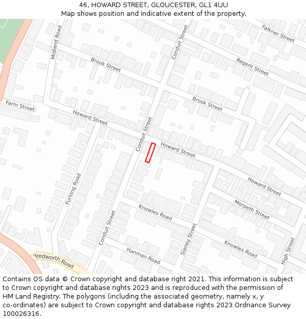 46, HOWARD STREET, GLOUCESTER, GL1 4UU: Location map and indicative extent of plot