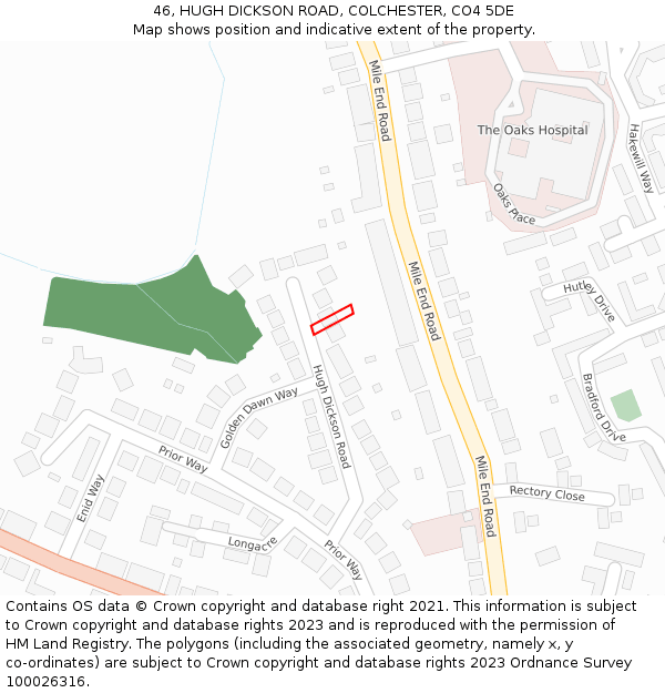 46, HUGH DICKSON ROAD, COLCHESTER, CO4 5DE: Location map and indicative extent of plot