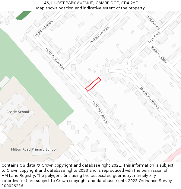 46, HURST PARK AVENUE, CAMBRIDGE, CB4 2AE: Location map and indicative extent of plot