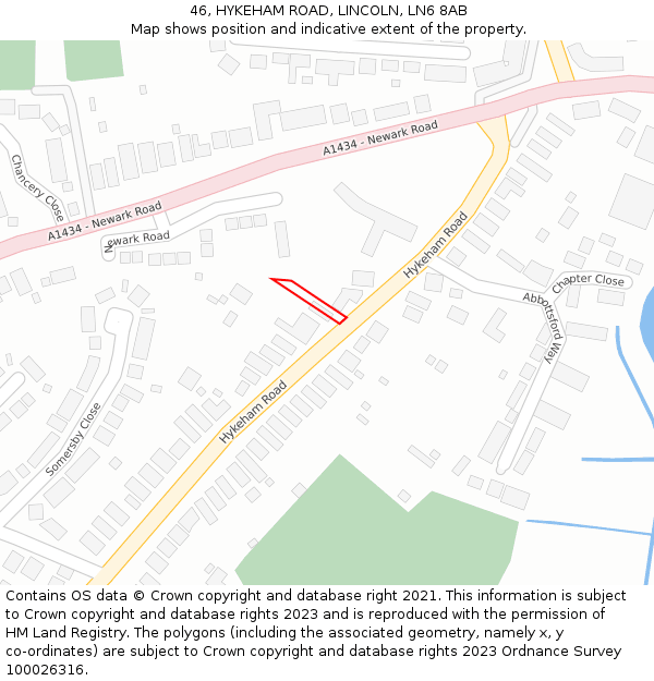 46, HYKEHAM ROAD, LINCOLN, LN6 8AB: Location map and indicative extent of plot