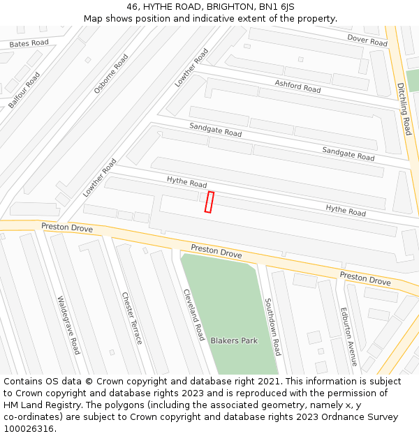 46, HYTHE ROAD, BRIGHTON, BN1 6JS: Location map and indicative extent of plot
