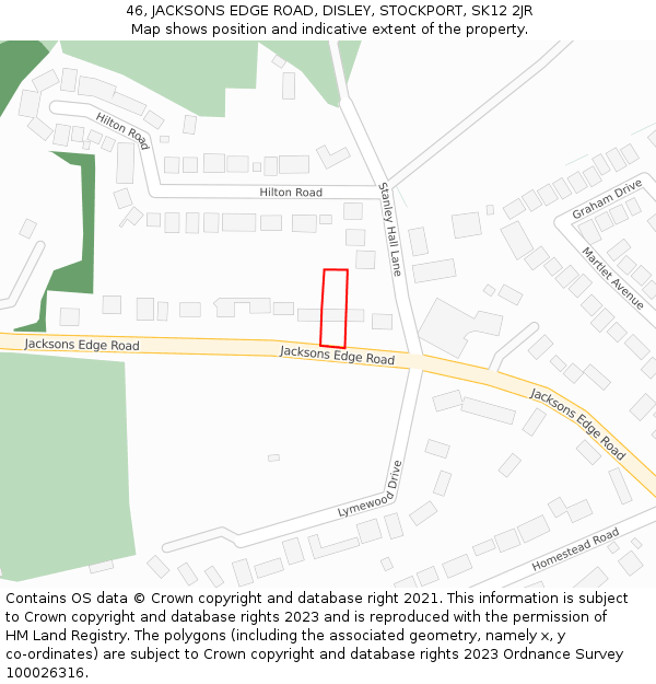 46, JACKSONS EDGE ROAD, DISLEY, STOCKPORT, SK12 2JR: Location map and indicative extent of plot