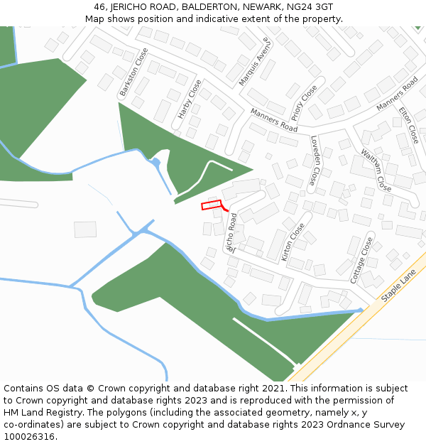 46, JERICHO ROAD, BALDERTON, NEWARK, NG24 3GT: Location map and indicative extent of plot