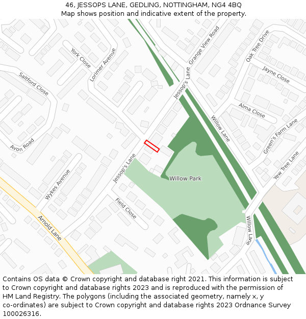 46, JESSOPS LANE, GEDLING, NOTTINGHAM, NG4 4BQ: Location map and indicative extent of plot