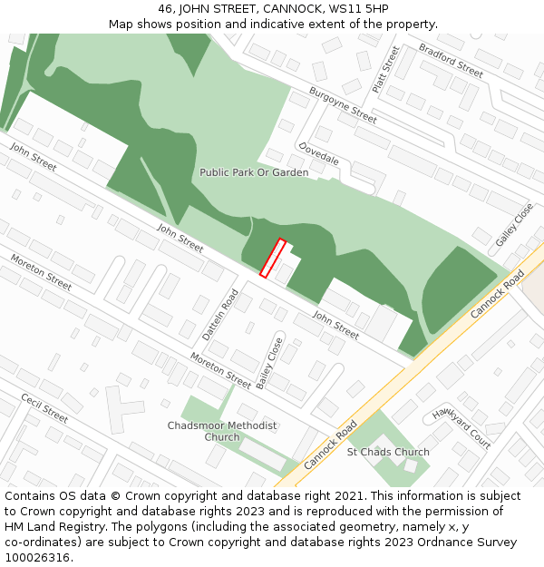 46, JOHN STREET, CANNOCK, WS11 5HP: Location map and indicative extent of plot