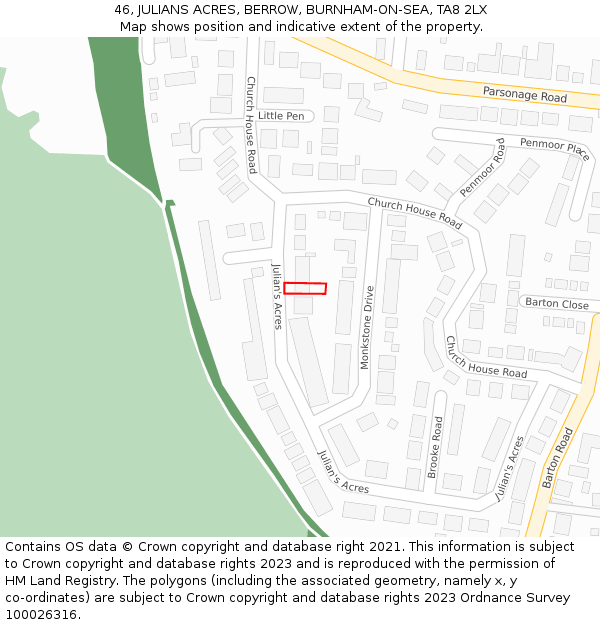 46, JULIANS ACRES, BERROW, BURNHAM-ON-SEA, TA8 2LX: Location map and indicative extent of plot