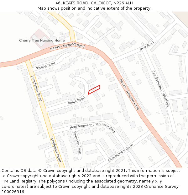 46, KEATS ROAD, CALDICOT, NP26 4LH: Location map and indicative extent of plot