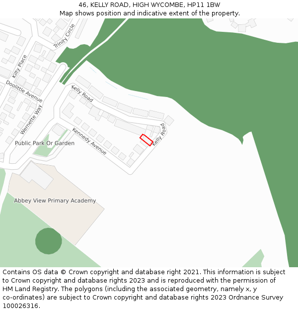 46, KELLY ROAD, HIGH WYCOMBE, HP11 1BW: Location map and indicative extent of plot