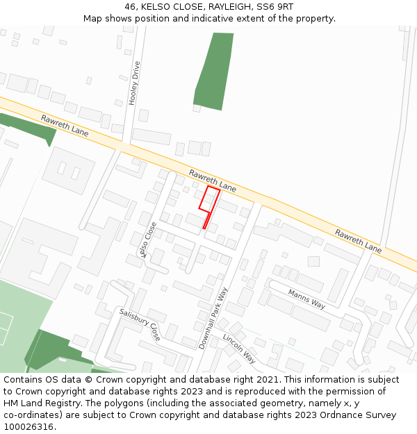 46, KELSO CLOSE, RAYLEIGH, SS6 9RT: Location map and indicative extent of plot