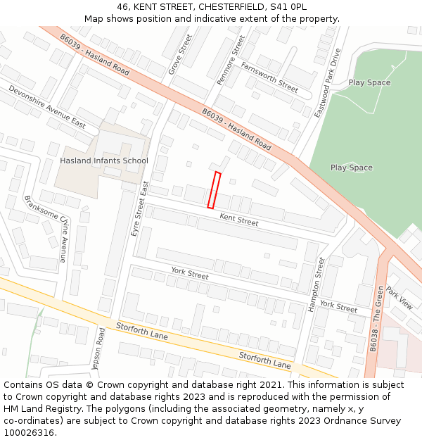 46, KENT STREET, CHESTERFIELD, S41 0PL: Location map and indicative extent of plot