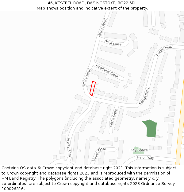 46, KESTREL ROAD, BASINGSTOKE, RG22 5PL: Location map and indicative extent of plot