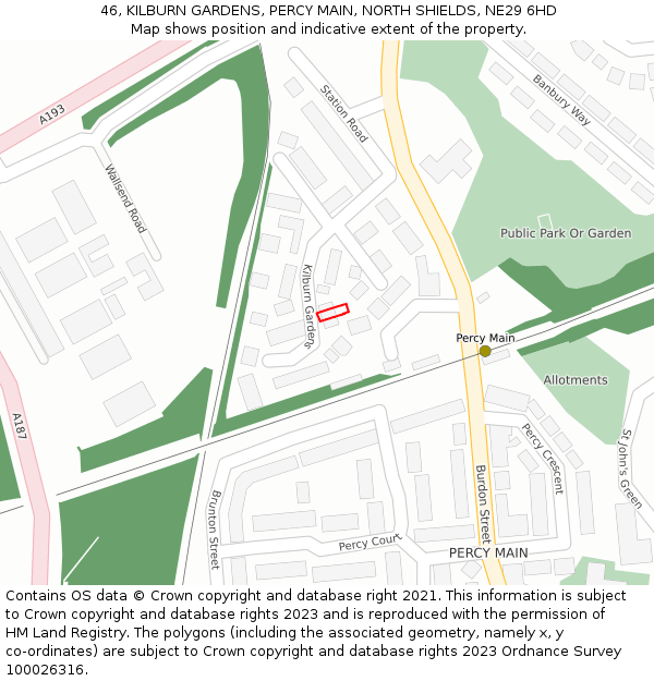 46, KILBURN GARDENS, PERCY MAIN, NORTH SHIELDS, NE29 6HD: Location map and indicative extent of plot