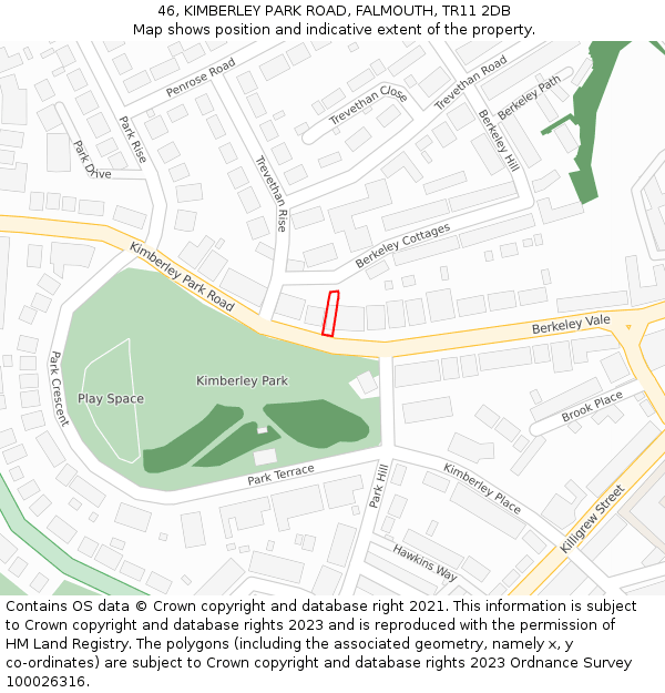 46, KIMBERLEY PARK ROAD, FALMOUTH, TR11 2DB: Location map and indicative extent of plot