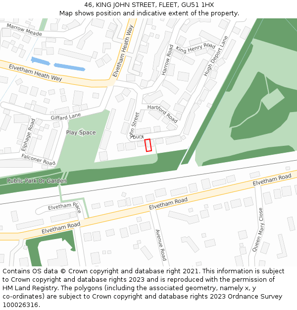 46, KING JOHN STREET, FLEET, GU51 1HX: Location map and indicative extent of plot