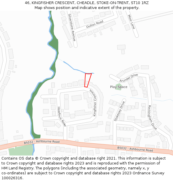 46, KINGFISHER CRESCENT, CHEADLE, STOKE-ON-TRENT, ST10 1RZ: Location map and indicative extent of plot