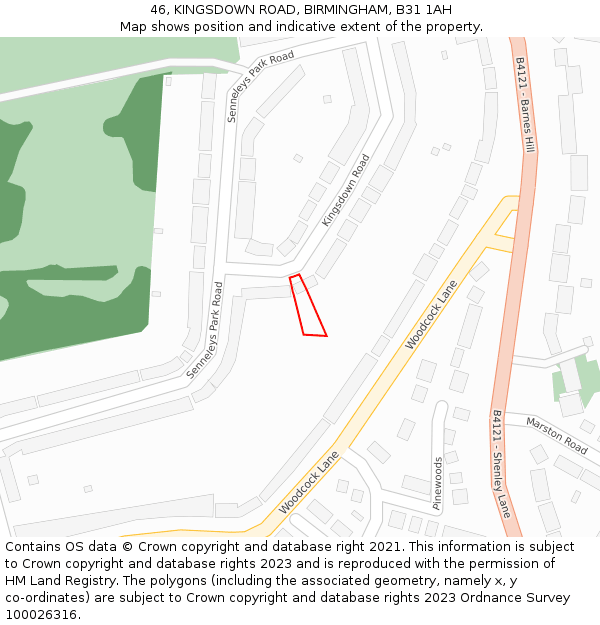 46, KINGSDOWN ROAD, BIRMINGHAM, B31 1AH: Location map and indicative extent of plot