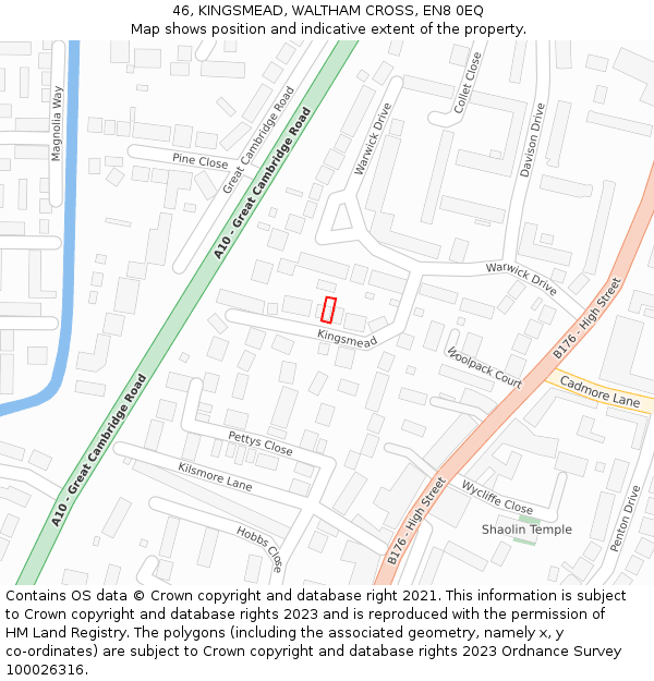 46, KINGSMEAD, WALTHAM CROSS, EN8 0EQ: Location map and indicative extent of plot