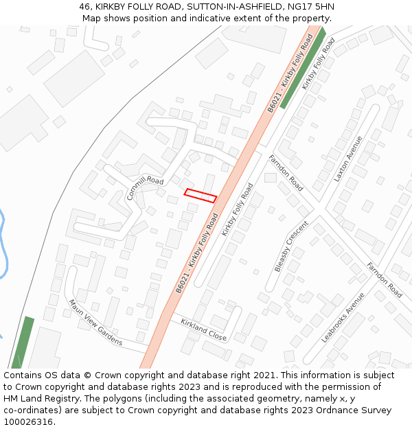 46, KIRKBY FOLLY ROAD, SUTTON-IN-ASHFIELD, NG17 5HN: Location map and indicative extent of plot