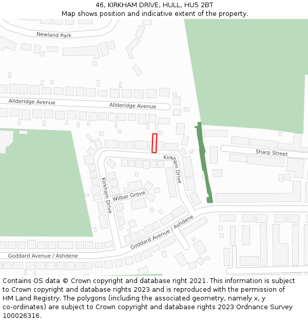 46, KIRKHAM DRIVE, HULL, HU5 2BT: Location map and indicative extent of plot