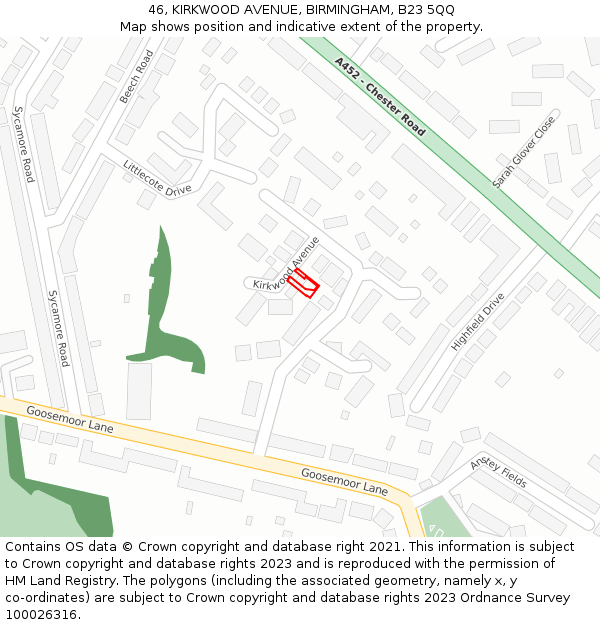 46, KIRKWOOD AVENUE, BIRMINGHAM, B23 5QQ: Location map and indicative extent of plot