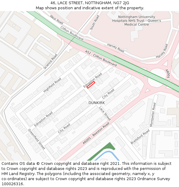 46, LACE STREET, NOTTINGHAM, NG7 2JG: Location map and indicative extent of plot