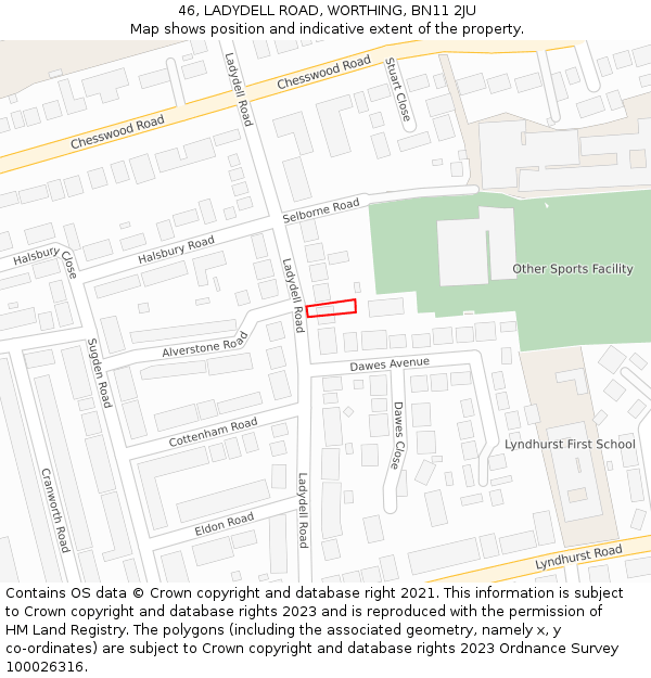 46, LADYDELL ROAD, WORTHING, BN11 2JU: Location map and indicative extent of plot