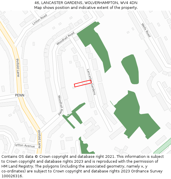 46, LANCASTER GARDENS, WOLVERHAMPTON, WV4 4DN: Location map and indicative extent of plot