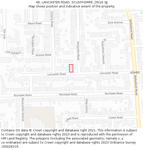 46, LANCASTER ROAD, SCUNTHORPE, DN16 3JJ: Location map and indicative extent of plot