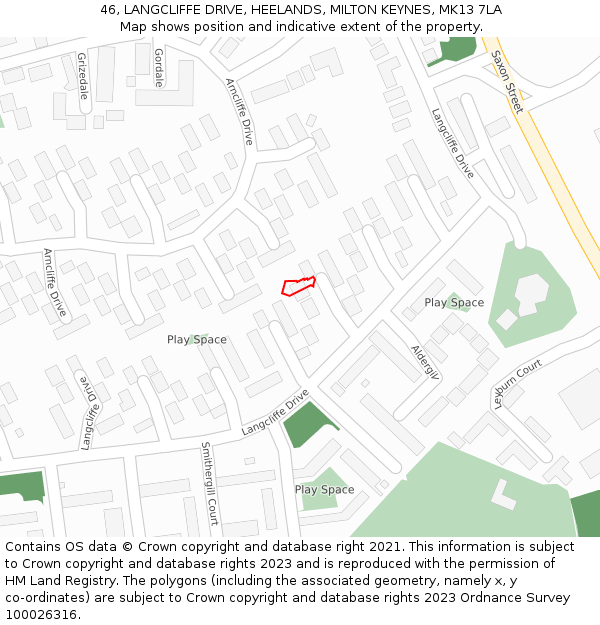 46, LANGCLIFFE DRIVE, HEELANDS, MILTON KEYNES, MK13 7LA: Location map and indicative extent of plot