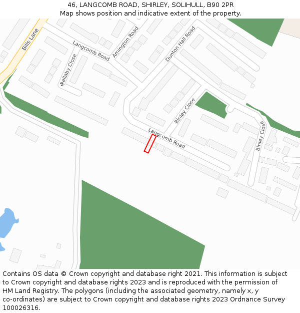 46, LANGCOMB ROAD, SHIRLEY, SOLIHULL, B90 2PR: Location map and indicative extent of plot