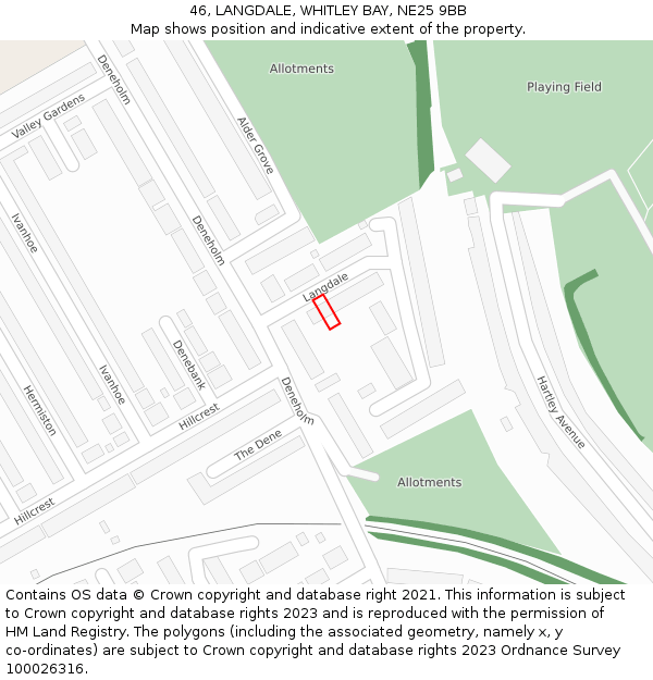 46, LANGDALE, WHITLEY BAY, NE25 9BB: Location map and indicative extent of plot