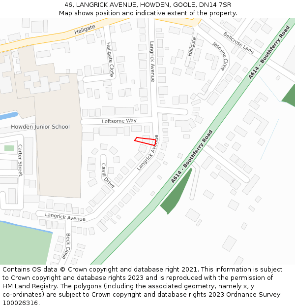 46, LANGRICK AVENUE, HOWDEN, GOOLE, DN14 7SR: Location map and indicative extent of plot