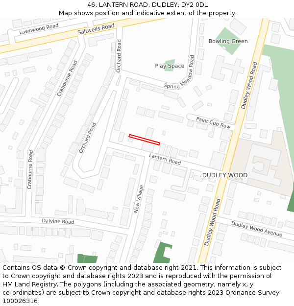 46, LANTERN ROAD, DUDLEY, DY2 0DL: Location map and indicative extent of plot