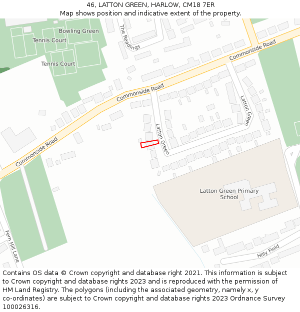 46, LATTON GREEN, HARLOW, CM18 7ER: Location map and indicative extent of plot