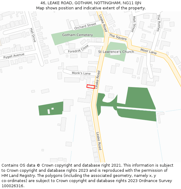 46, LEAKE ROAD, GOTHAM, NOTTINGHAM, NG11 0JN: Location map and indicative extent of plot