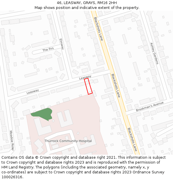 46, LEASWAY, GRAYS, RM16 2HH: Location map and indicative extent of plot