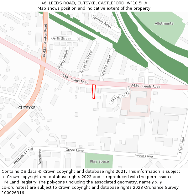 46, LEEDS ROAD, CUTSYKE, CASTLEFORD, WF10 5HA: Location map and indicative extent of plot