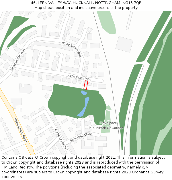 46, LEEN VALLEY WAY, HUCKNALL, NOTTINGHAM, NG15 7QR: Location map and indicative extent of plot