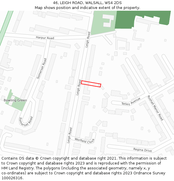 46, LEIGH ROAD, WALSALL, WS4 2DS: Location map and indicative extent of plot