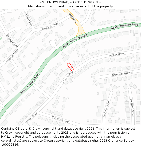 46, LENNOX DRIVE, WAKEFIELD, WF2 8LW: Location map and indicative extent of plot